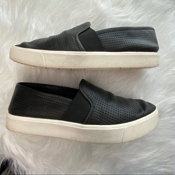 Vince Blair Black Leather Perforated Slide On Shoes - Picture 6 of 11